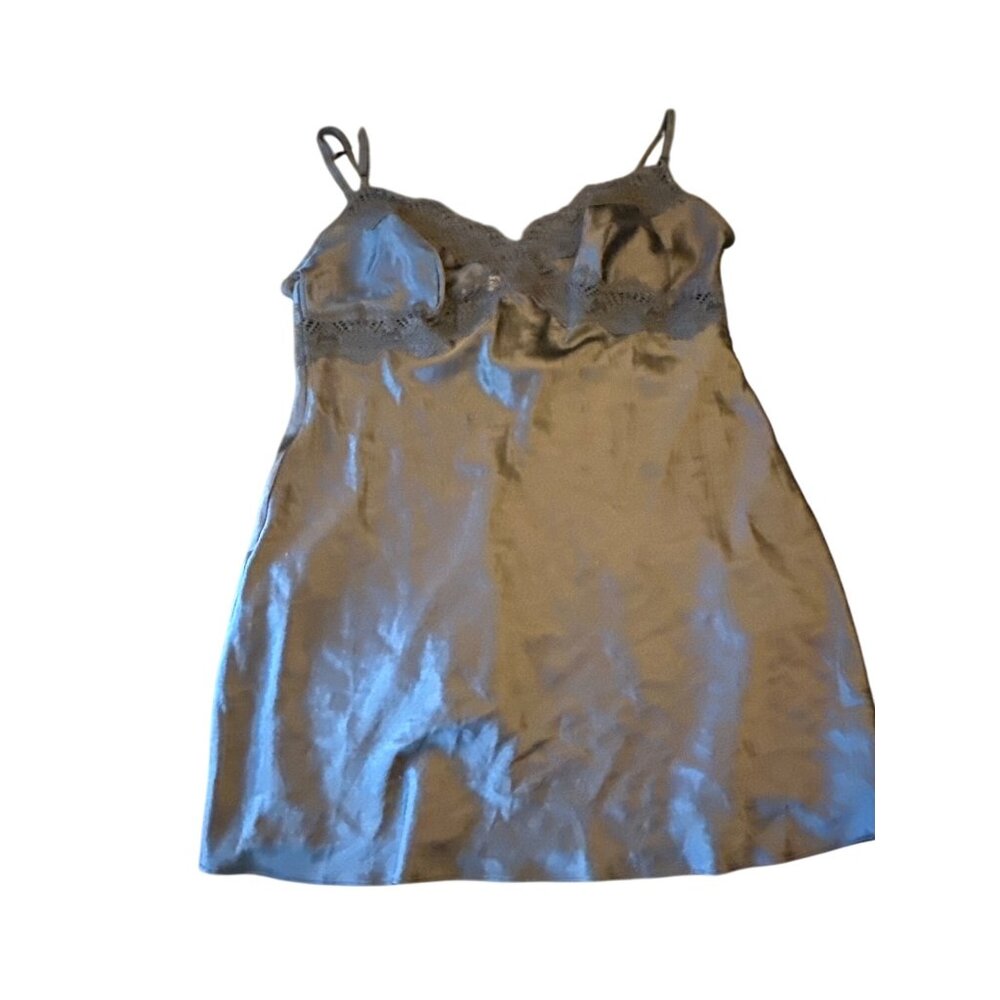 Victorias‎ Secret Black Satin & Lace Chemise L Nightie Slip Lingerie Sexy